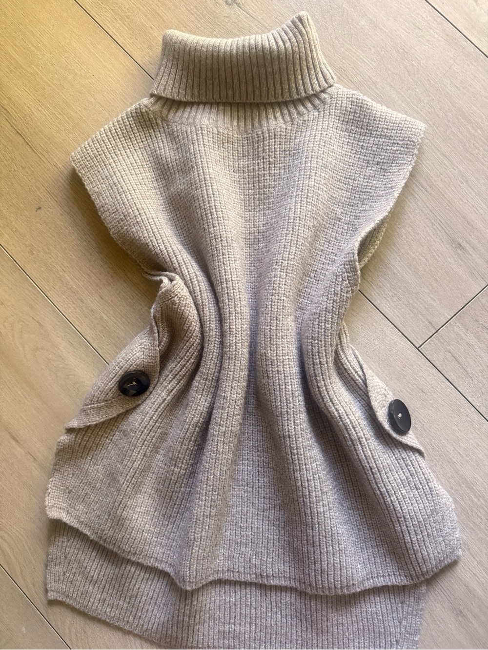 Sleeveless Turtleneck Knit Vest in Light Beige